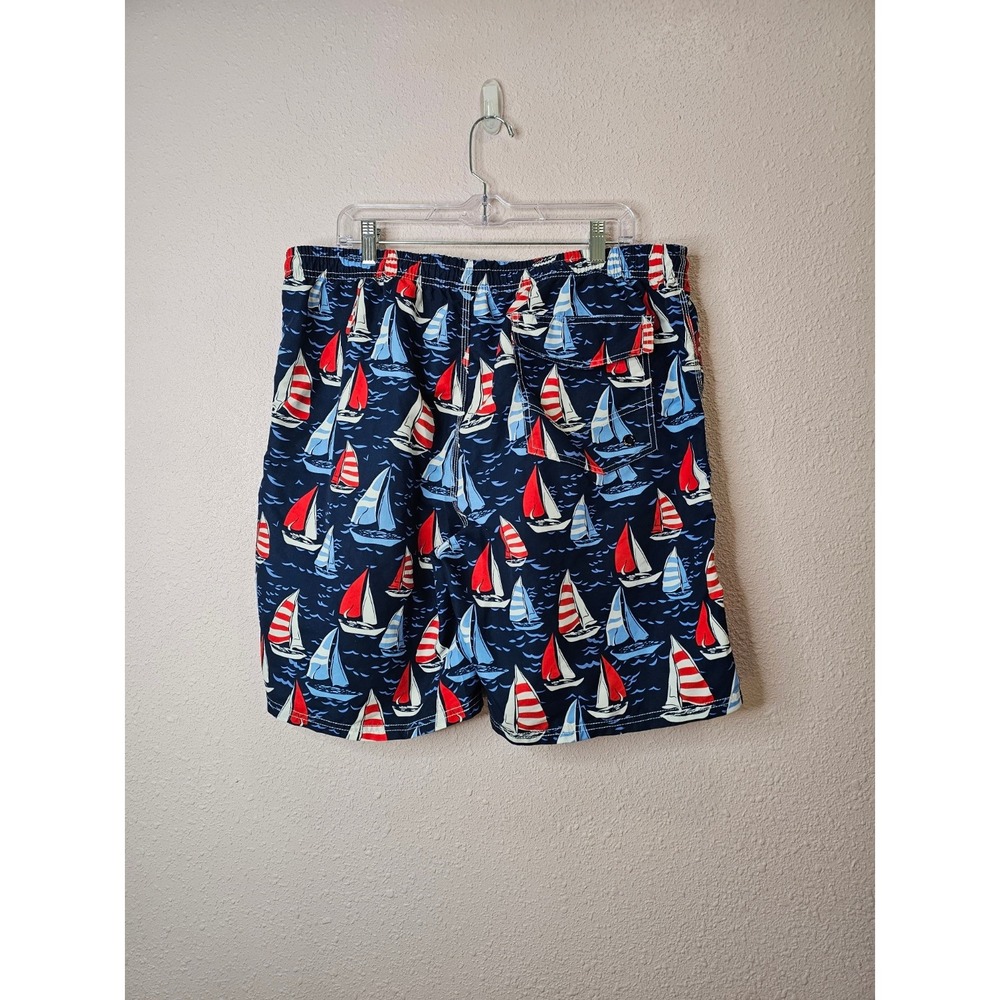 Mens Sailboat Print Swim Trunks Navy Blue‎ Red White XL Nautical Shorts Beach - Picture 4 of 7